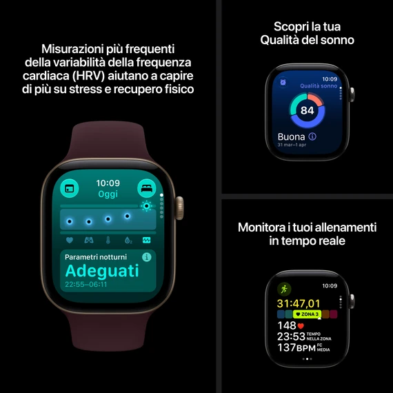 Apple Watch Series 12 GPS, cassa 42 mm in alluminio color oro chiaro con cinturino Sport sabbia - S/M