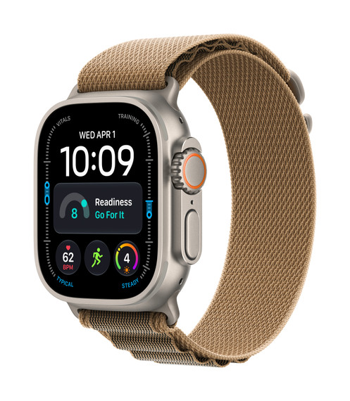 Apple Watch Ultra 4 GPS + Cellular, Cassa 49 mm in titanio naturale con Alpine Loop duna - M