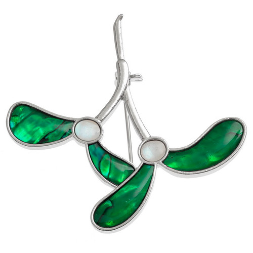 Tide Jewellery inlaid Paua and Mother of Pearl shell Mistletoe brooch