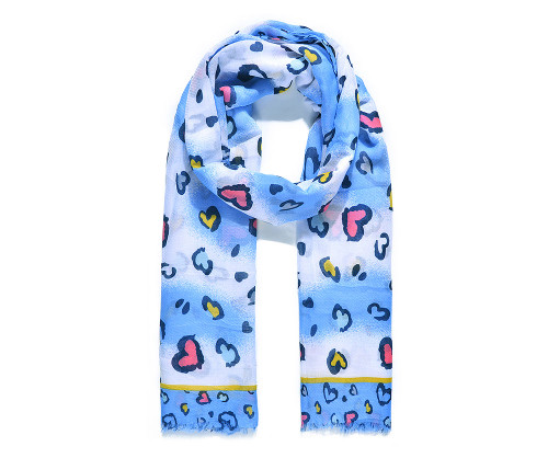 Blue Heart & Leopard Print Scarf