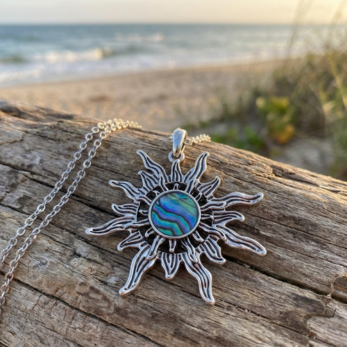Tide Jewellery inlaid blue Paua shell Sunburst Pendent