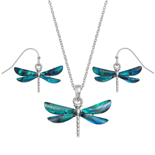 Tide Jewellery inlaid blue Paua shell dragonfly pendant