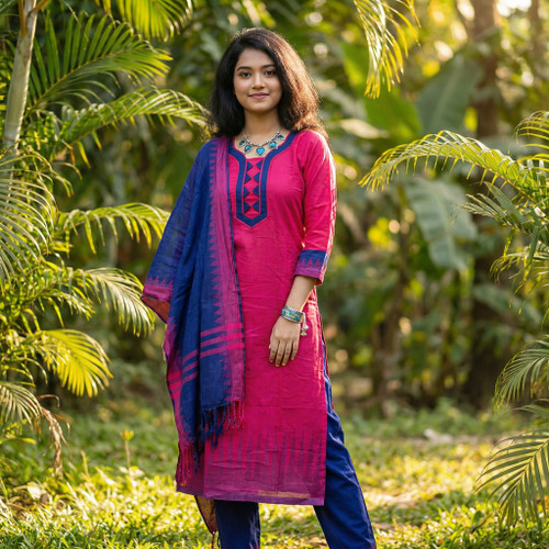 Magenta and Navy Blue Monipuri Salwar Kameez - XXLarge