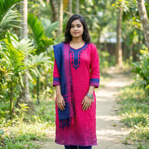 Magenta and Navy Blue Monipuri Salwar Kameez - Small