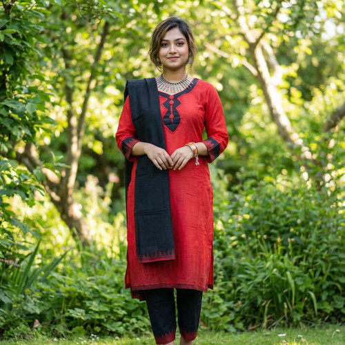 Red and Black Monipuri Salwar Kameez - Medium