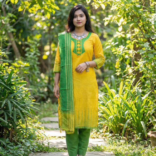 Yellow and Light Green Monipuri Salwar Kameez - XLarge