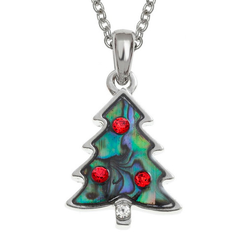 Tide Jewellery inlaid blue Paua shell Christmas tree design pendant