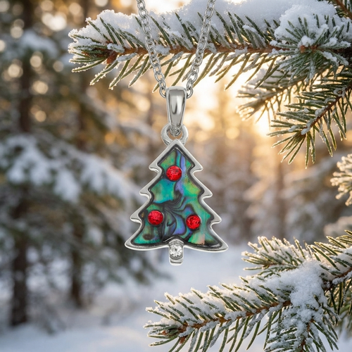 Tide Jewellery inlaid blue Paua shell Christmas tree design pendant