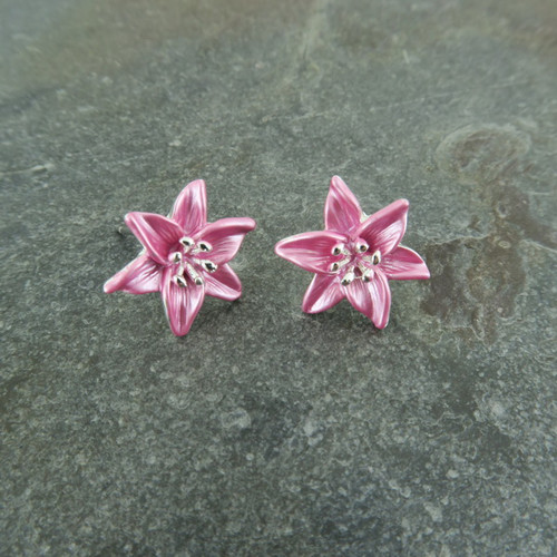 Silver Finish Lilly Pink Earring