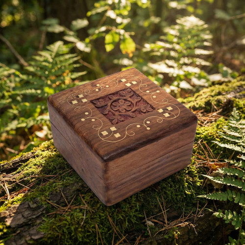 Wooden Carved Jewellery Box Three Leaf