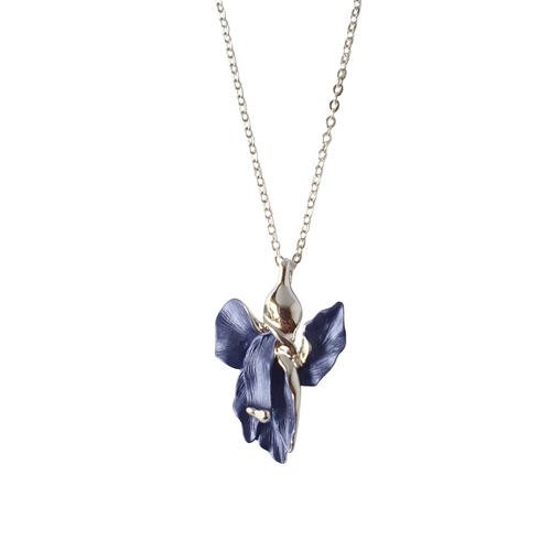 Silver Finish Iris Flower Pendant