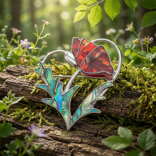 Tide Jewellery inlaid Paua Poppy brooch