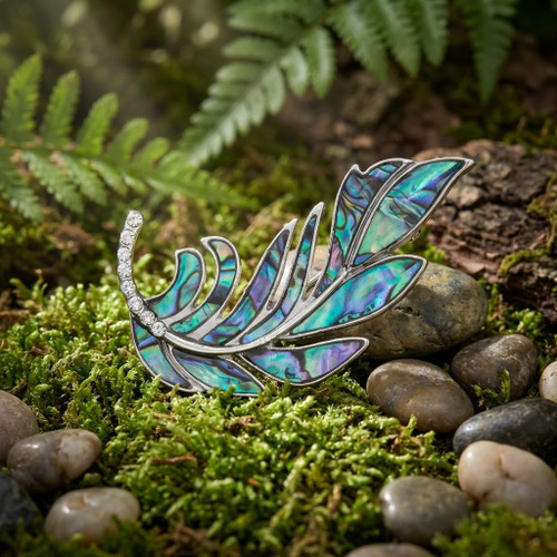 Tide Jewellery inlaid Paua Feather brooch