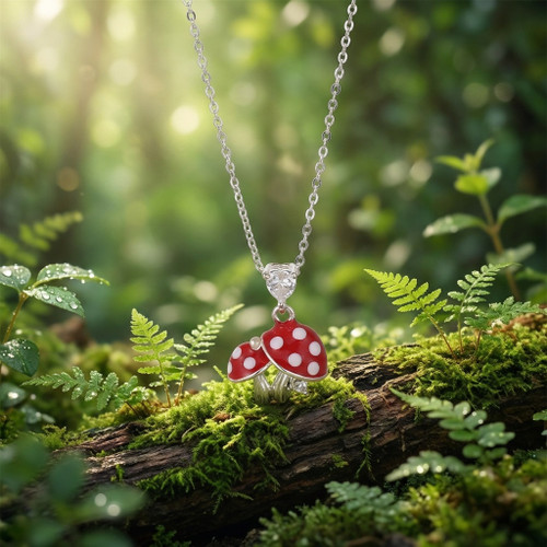 Silver Plated Mini Mushrooms Pendant Necklace