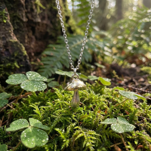 Silver Plated Mushrooms Pendant Necklace