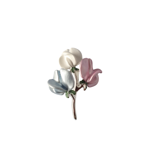 Silver Finish Sweet Pea Multi Colour Flower Brooch