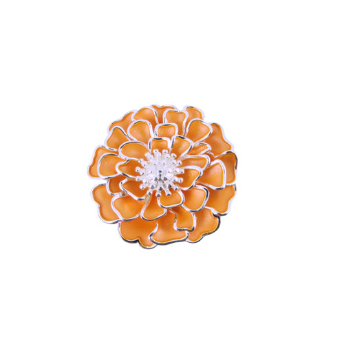 Silver Finish Marigold Orange Flower Brooch Silver Finish Marigold Orange Flower Brooch