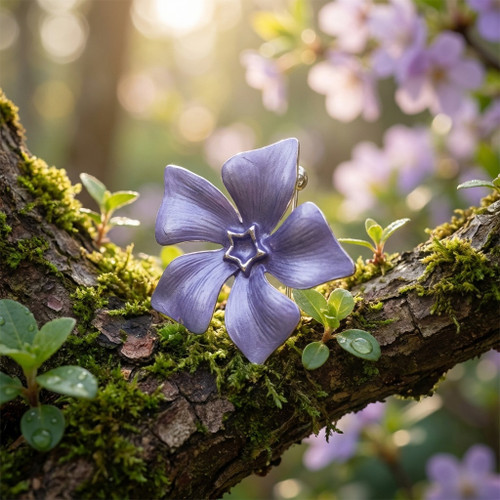 Silver Finish Periwinkle Blue Flower Brooch