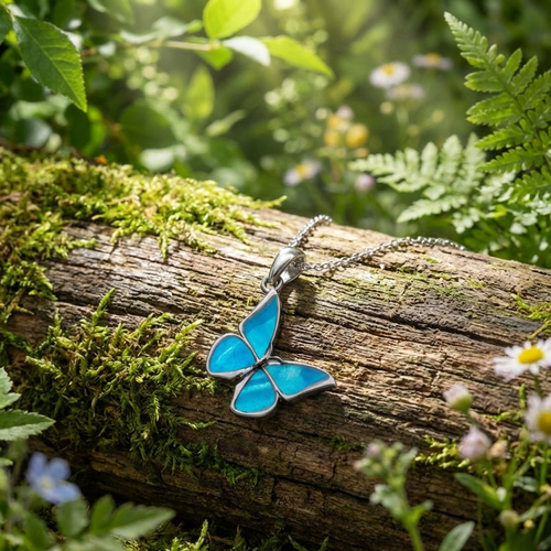 Blue morpho butterfly necklace