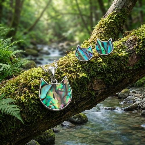 Natural cat earring and necklace set