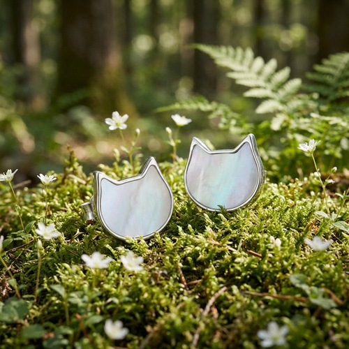 White cat earrings