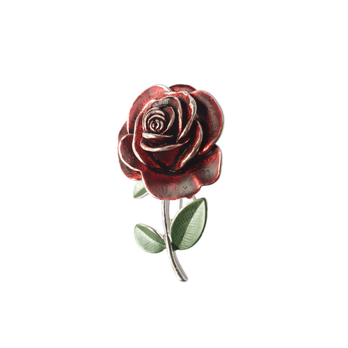 Silver finish Red Rose Brooch Silver finish Red Rose Brooch