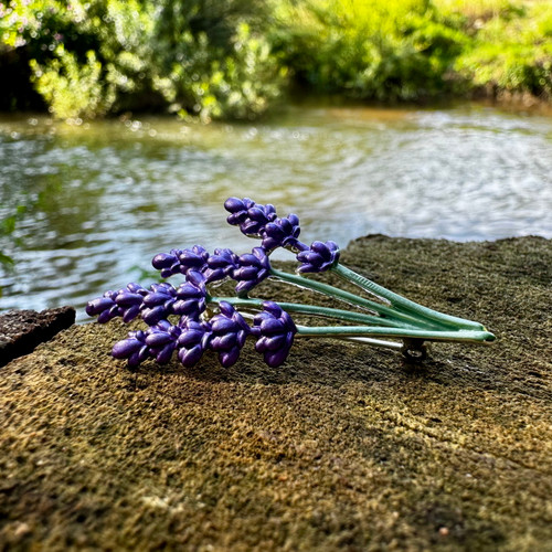 Lavender Flower Brooch, Silver Tone
