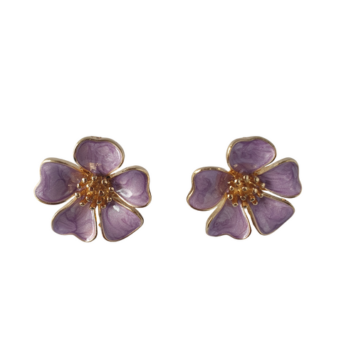 Purple floral enamel stud earrings