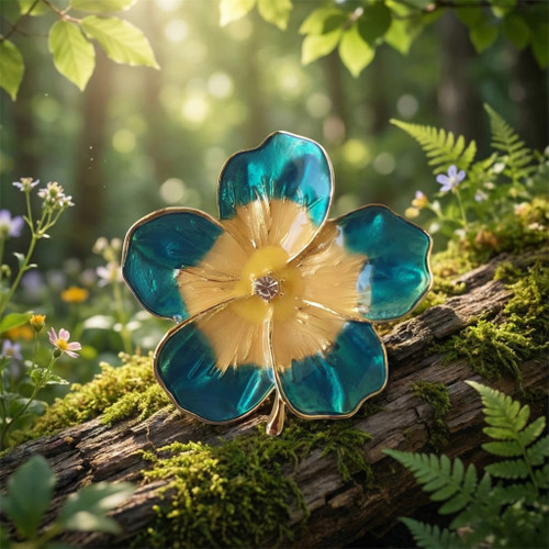 Blue Petal Flower Brooch