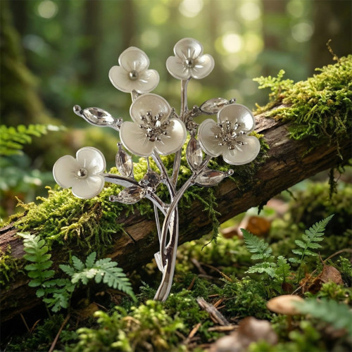 Peach Blossom Silver Finish Brooch