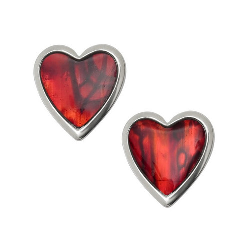 Paua Shell Red heart stud earrings