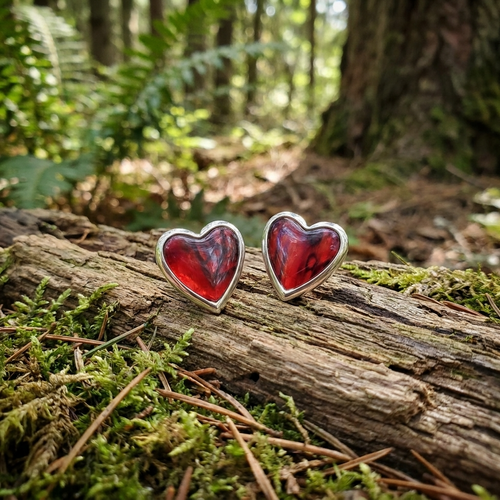 Paua Shell Red heart stud earrings