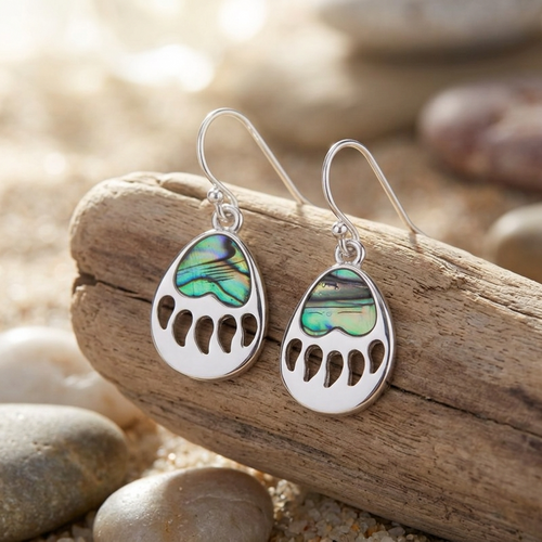 Paua Shell Bear paw print earrings