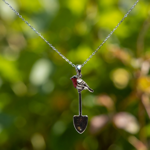 Silver Plated Robin on Spade  Pendant Necklace