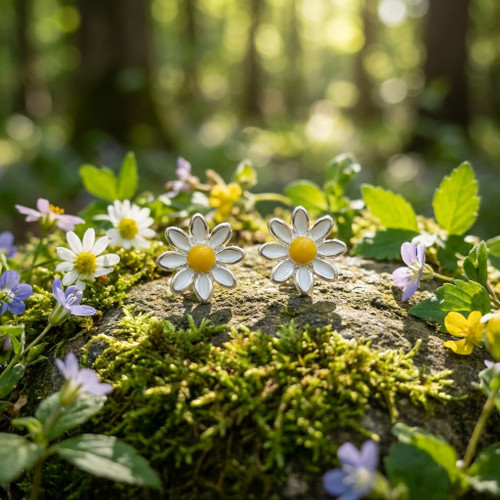 Silver Plated Daisy Earrings