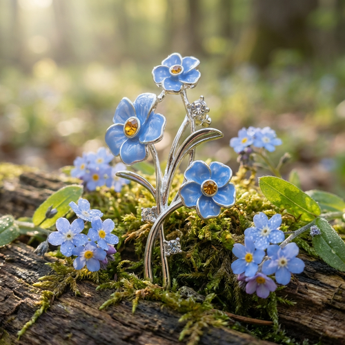 Silver Plated Forget me not flower brooch