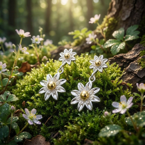 Silver and Gold Plated two Daisies Earrings