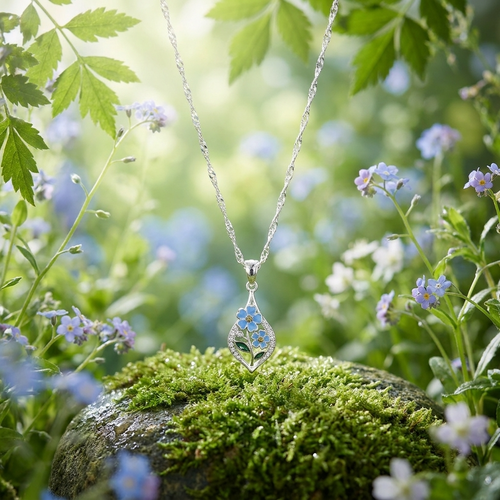 Silver Plated Forget Me Not Flower Pendant Necklace