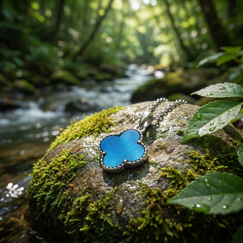 Paua Shell Blue quatrefoil necklace