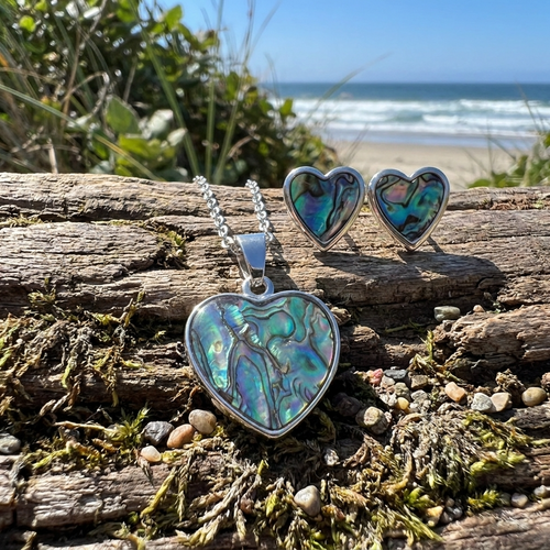 Paua Shell Heart earring and necklace set