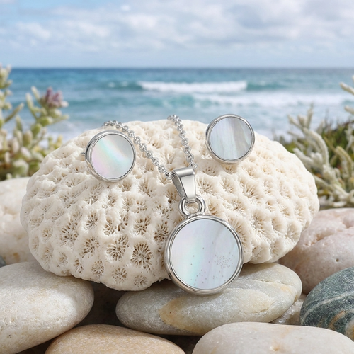 Paua Shell White round earring and necklace set