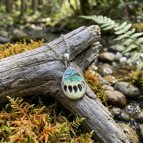 Paua Shell Bear paw print necklace