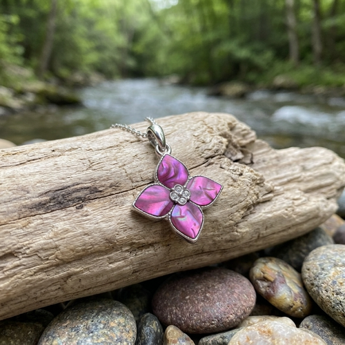 Paua Shell Pink flower necklace