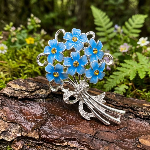 Silver Plated Forget me not flower brooch