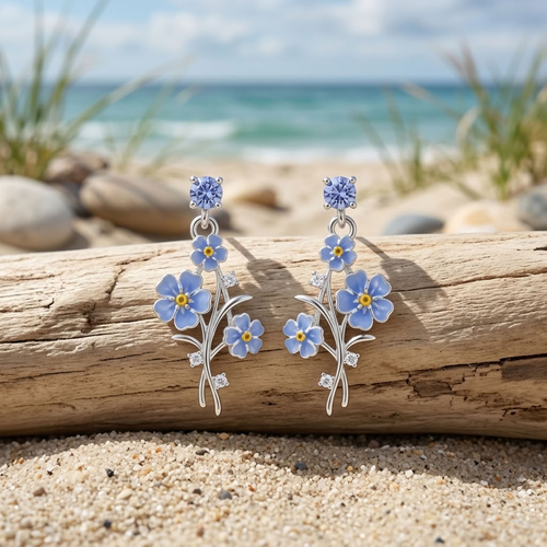 Silver Plated Forget Me Not Posy Flower Stud Earrings