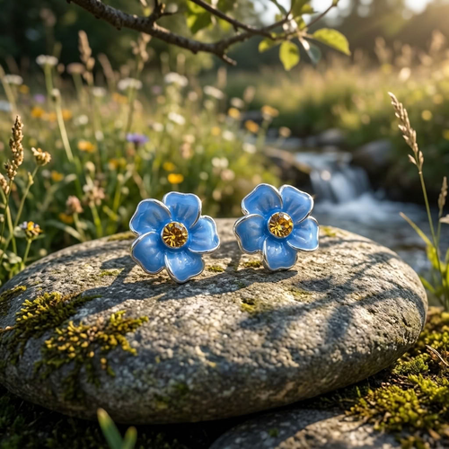 Silver Plated Forget Me Not Dainty Flower Stud Earrings