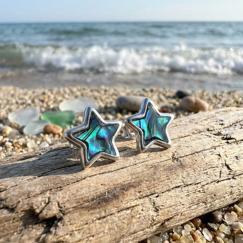 Tide Jewellery inlaid blue Paua shell star stud earrings
