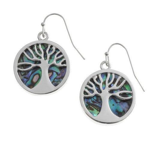 Tide Jewellery inlaid Paua shell tree of life hook earrings