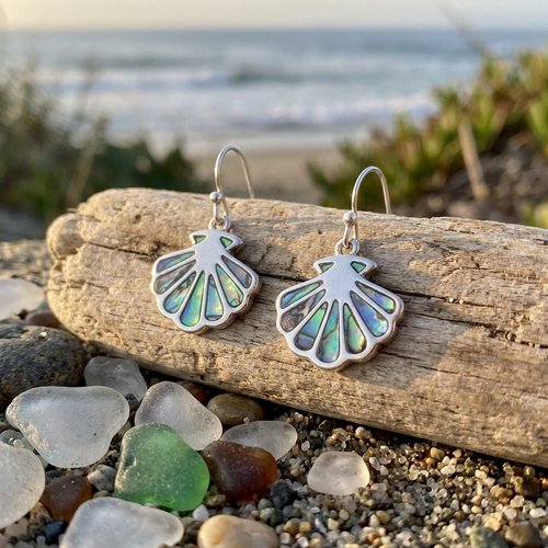 Tide Jewellery inlaid Paua shell scallop shell hook earrings