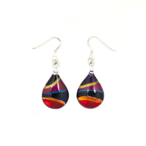 Hand Painted Glass Teardrop Earrings